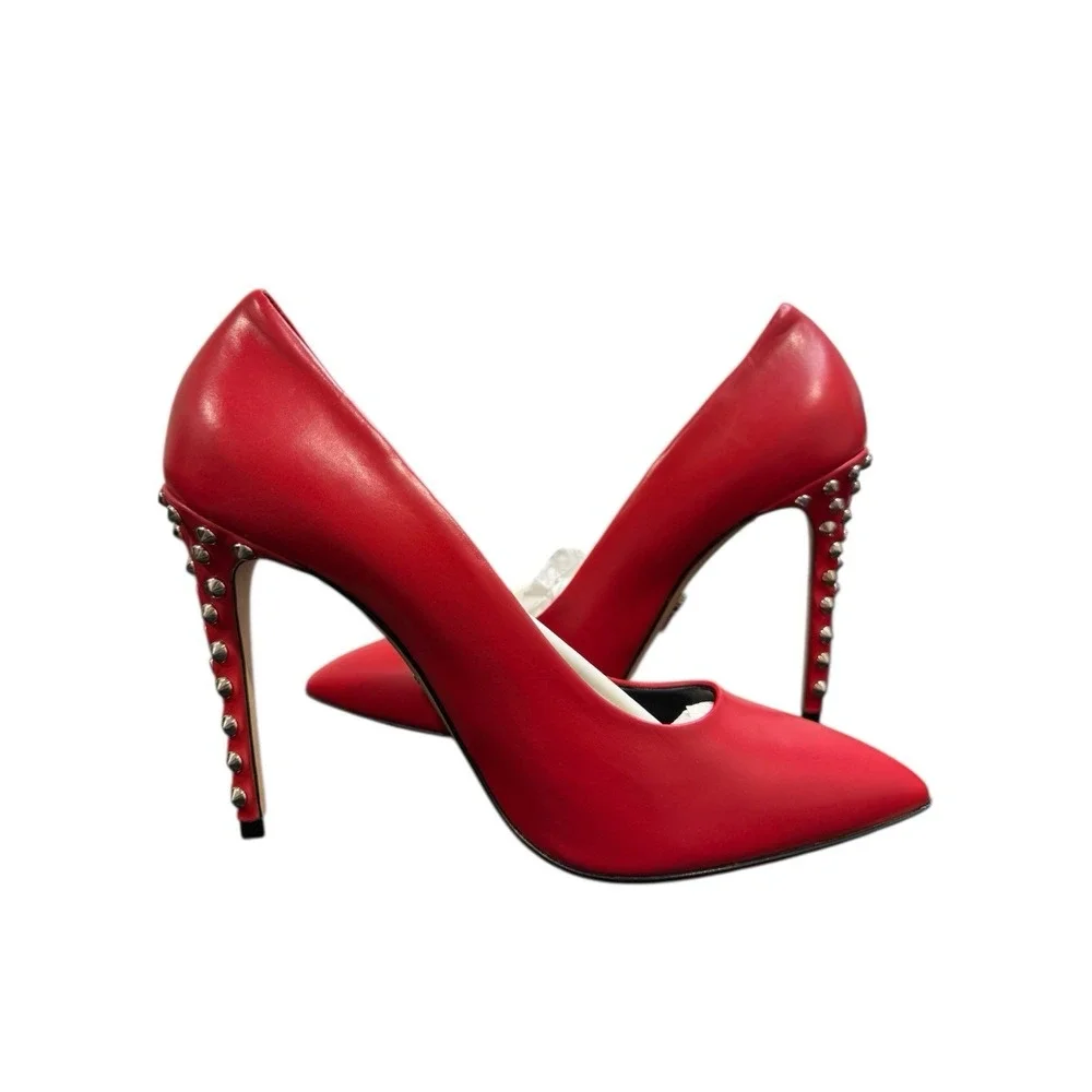 Women's Leather Red Pumps With Spikes Shoes Made In Italy Daniela Funari Size 9